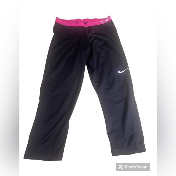 Nike Pro 365 dri-fit Cropped leggings with pink elastic waist size Large - Picture 2 of 7